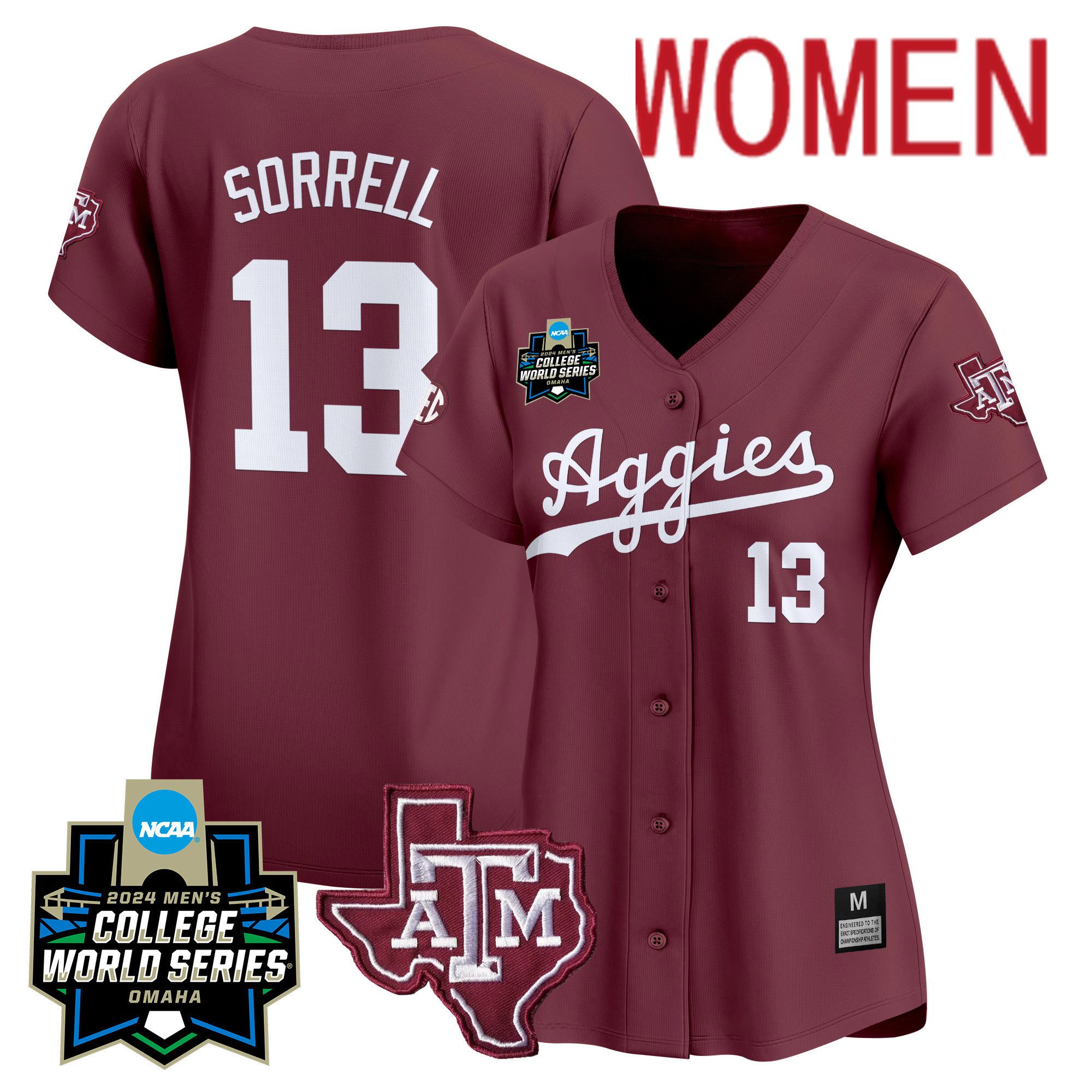 Women Texas A&M Aggies #13 Sorrell Red 2024 College World Series Vapor Premier Limited NCAA Jersey